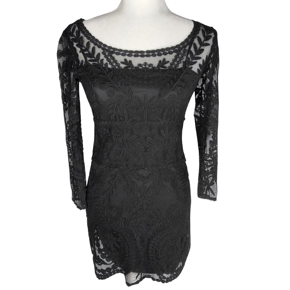 Express Lace Long Sleeve Cocktail Dress Black Evening Wedding  XS